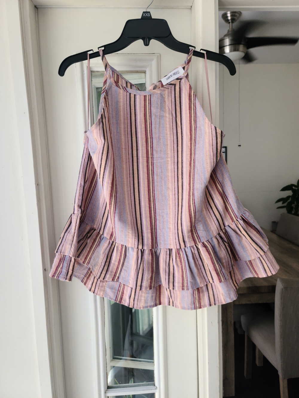 Striped Pink Halter Ruffle-Hem Camisole